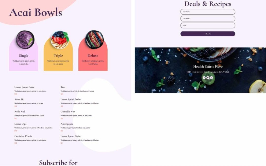 ET – Acai Bowl Menu Page