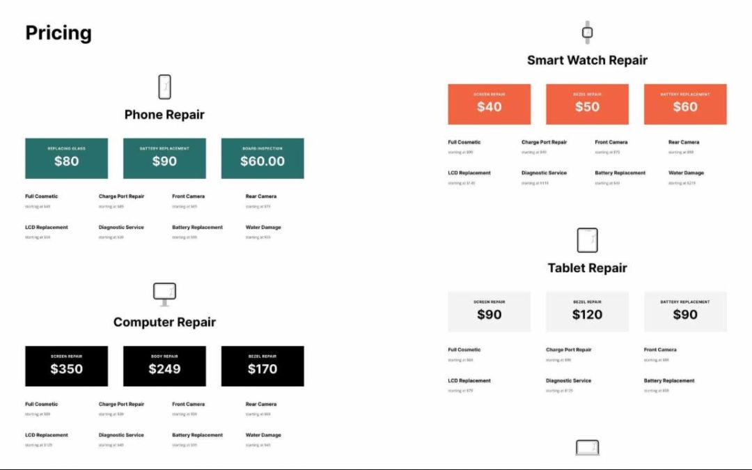 ET – Device Repair Pricing Page