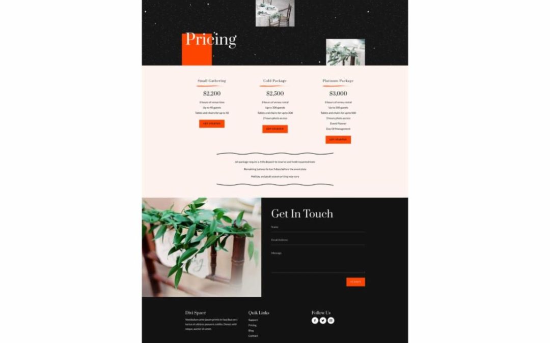 ET – Event Venue Pricing Page