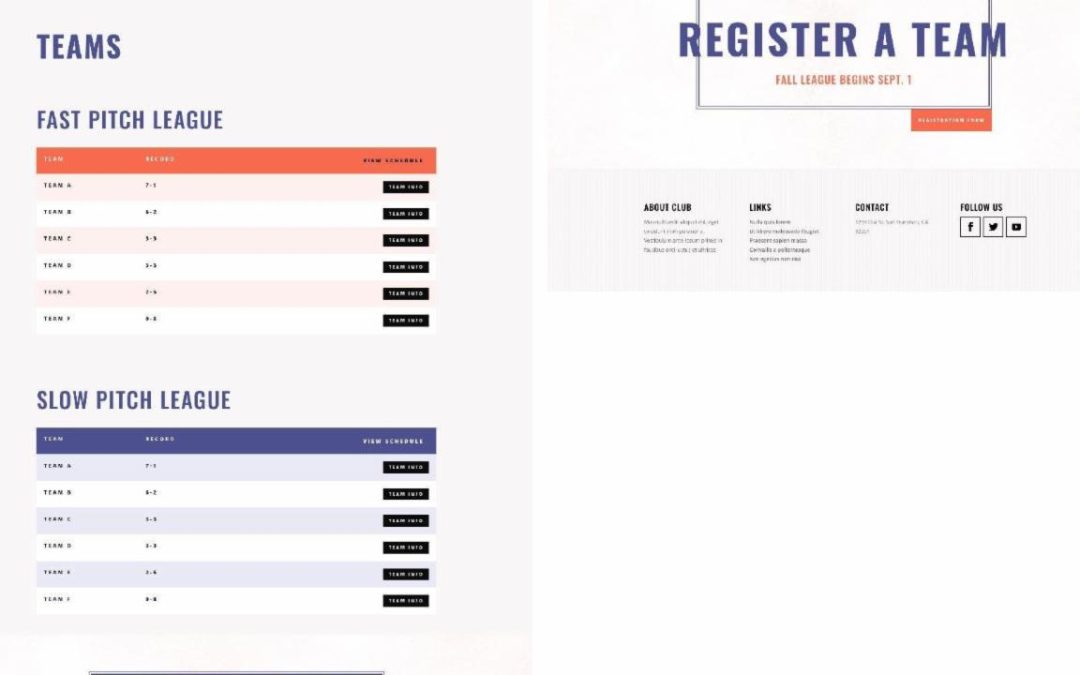 ET – Softball League Teams Page