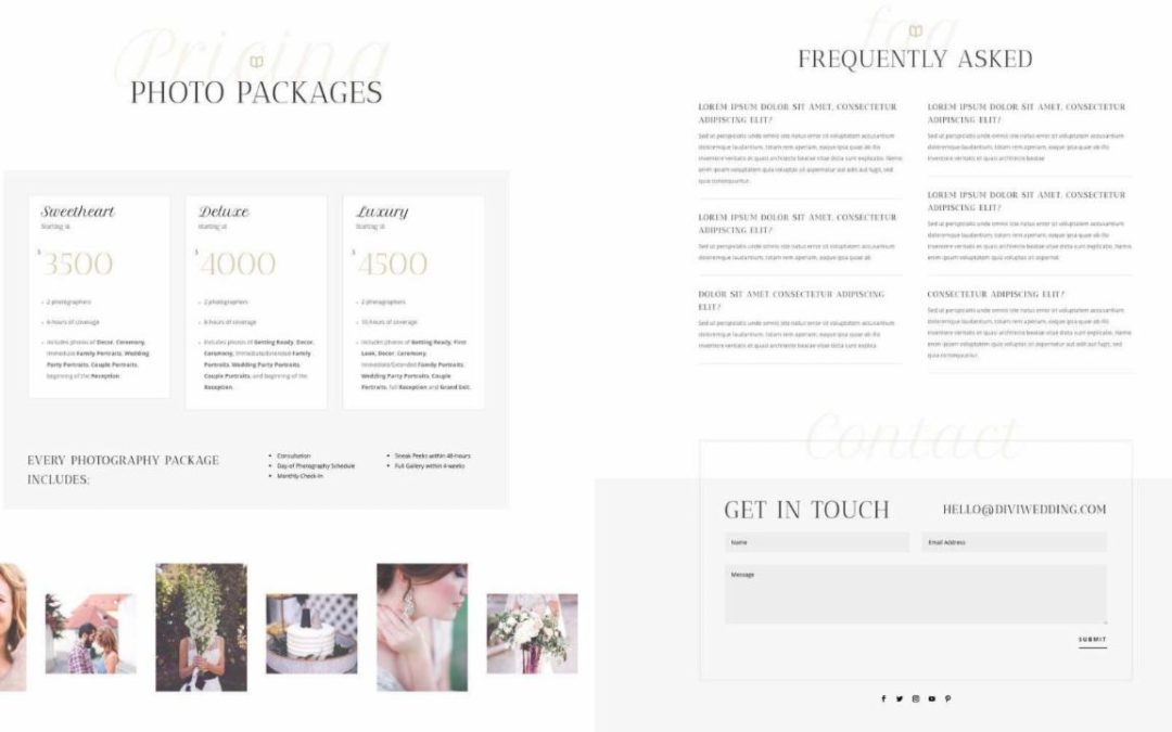 ET – Wedding Photographer Pricing Page