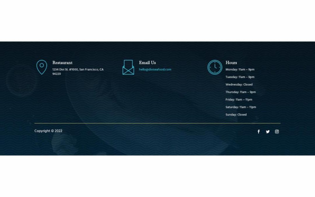 ET – Seafood Restaurant Home Page – Footer