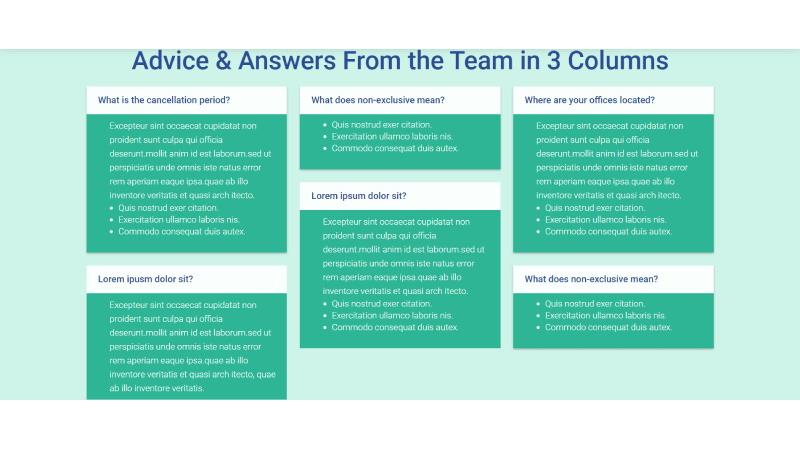 D+ FAQPage Schema – Advice & Answers From the Team in 3 Columns