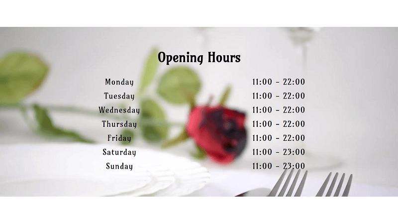 D+ Business Hours – Restaurant