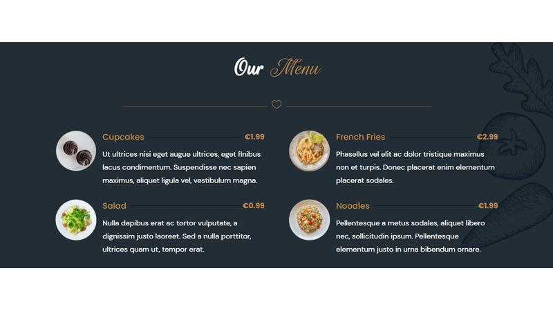 D+ Price List – Menu