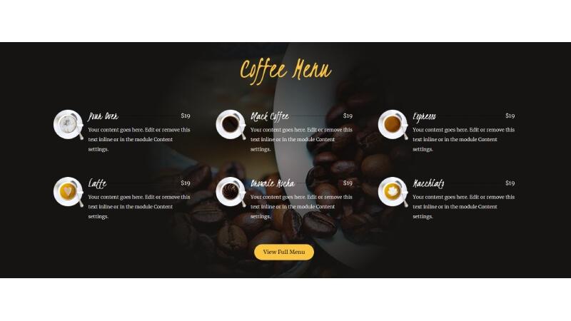 D+ Coffee Menu