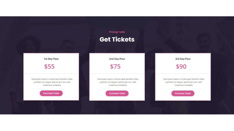 D+ Event Pricing Table